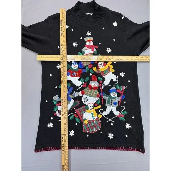 Victoria Jones Woman Black Snowman Holiday Christmas Sweater Medium - Picture 3 of 10